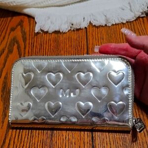 Marc Jacobs Patent Leather Silver Heart Embossed Women's Zip Around Wallet